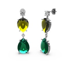 Beyaz zirkon, yeşil kuvars ve peridot 14 ayar beyaz altın küpe