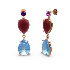 Lena Damla Küpe - Ametist, akuamarin ve kök yakut 14 ayar rose altın küpe #4d15ty