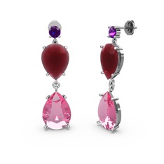 Lena Damla Küpe - Ametist, pembe kuvars ve kök yakut 8 ayar beyaz altın küpe #4fcbjn