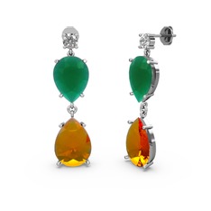 Swarovski, sitrin ve kök zümrüt 8 ayar beyaz altın küpe