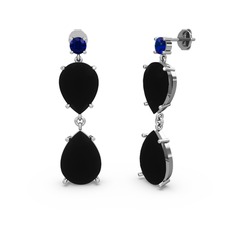 Lena Damla Küpe - Lab safir ve siyah zirkon 18 ayar beyaz altın küpe #4ugp4d