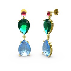 Lena Damla Küpe - Kök yakut, akuamarin ve yeşil kuvars 925 ayar altın kaplama gümüş küpe #4v8h7h