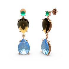 Lena Damla Küpe - Kök zümrüt, akuamarin ve dumanlı kuvars 925 ayar rose altın kaplama gümüş küpe #51w6b3