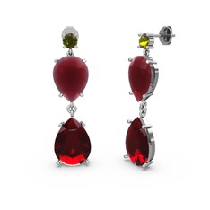 Peridot, garnet ve kök yakut 14 ayar beyaz altın küpe