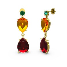 Lena Damla Küpe - Yeşil kuvars, garnet ve sitrin 14 ayar altın küpe #59aebw