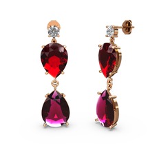 Lena Damla Küpe - Swarovski, rodolit garnet ve garnet 14 ayar rose altın küpe #59iy19