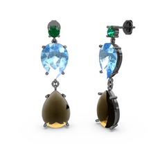 Lena Damla Küpe - Yeşil kuvars, dumanlı kuvars ve akuamarin 925 ayar siyah rodyum kaplama gümüş küpe #5j4pdh
