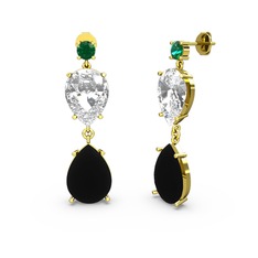 Lena Damla Küpe - Yeşil kuvars, siyah zirkon ve swarovski 8 ayar altın küpe #5lo2bd