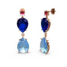 Lena Damla Küpe - Kök yakut, akuamarin ve lab safir 14 ayar rose altın küpe #5ls442