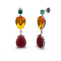 Lena Damla Küpe - Yeşil kuvars, kök yakut ve sitrin 925 ayar gümüş küpe #5ubzib