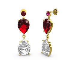 Lena Damla Küpe - Rodolit garnet, swarovski ve garnet 925 ayar altın kaplama gümüş küpe #5vn896