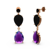 Lena Damla Küpe - Siyah zirkon ve ametist 925 ayar rose altın kaplama gümüş küpe #5xfw61