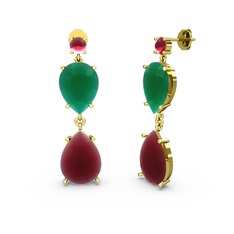 Lena Damla Küpe - Kök yakut ve kök zümrüt 8 ayar altın küpe #62smv4