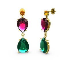 Lena Damla Küpe - Sitrin, yeşil kuvars ve rodolit garnet 925 ayar altın kaplama gümüş küpe #62w12y