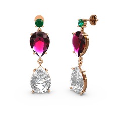 Lena Damla Küpe - Yeşil kuvars, swarovski ve rodolit garnet 14 ayar rose altın küpe #69cecg