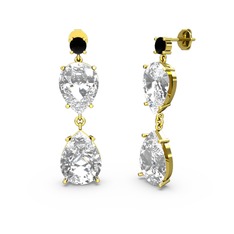 Siyah zirkon, beyaz zirkon ve swarovski 8 ayar altın küpe