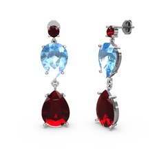 Lena Damla Küpe - Garnet ve akuamarin 8 ayar beyaz altın küpe #6docxa