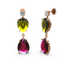 Swarovski, rodolit garnet ve peridot 8 ayar rose altın küpe