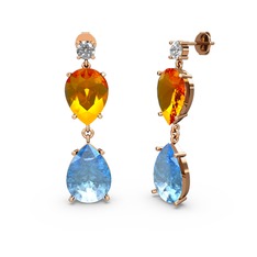 Lena Damla Küpe - Swarovski, akuamarin ve sitrin 18 ayar rose altın küpe #6rhspd