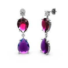 Beyaz zirkon, ametist ve rodolit garnet 14 ayar beyaz altın küpe