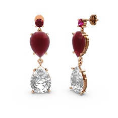 Rodolit garnet, swarovski ve kök yakut 14 ayar rose altın küpe