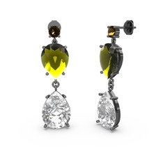 Lena Damla Küpe - Dumanlı kuvars, swarovski ve peridot 925 ayar siyah rodyum kaplama gümüş küpe #7796q0