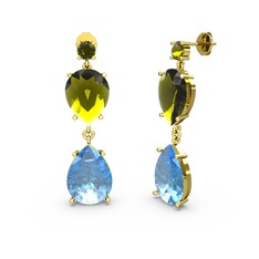 Lena Damla Küpe - Peridot ve akuamarin 8 ayar altın küpe #786je6