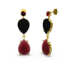 Lena Damla Küpe - Garnet, kök yakut ve siyah zirkon 14 ayar altın küpe #79c90l