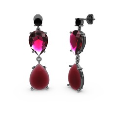 Siyah zirkon, kök yakut ve rodolit garnet 925 ayar siyah rodyum kaplama gümüş küpe