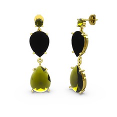 Lena Damla Küpe - Peridot ve siyah zirkon 14 ayar altın küpe #7kp6l1