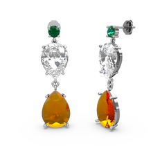 Yeşil kuvars, sitrin ve swarovski 18 ayar beyaz altın küpe