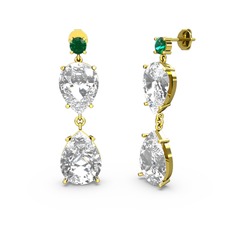 Yeşil kuvars, beyaz zirkon ve swarovski 8 ayar altın küpe