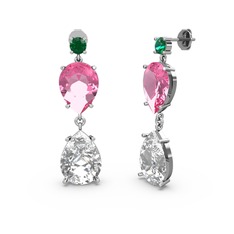 Yeşil kuvars, swarovski ve pembe kuvars 14 ayar beyaz altın küpe