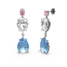 Lena Damla Küpe - Pembe kuvars, akuamarin ve swarovski 925 ayar gümüş küpe #8dzro8