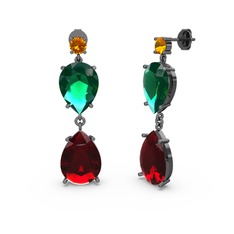 Lena Damla Küpe - Sitrin, garnet ve yeşil kuvars 925 ayar siyah rodyum kaplama gümüş küpe #8fyvqo