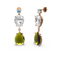 Lena Damla Küpe - Akuamarin, peridot ve beyaz zirkon 18 ayar rose altın küpe #8l8lzz