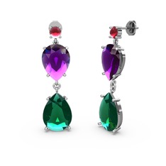 Lena Damla Küpe - Kök yakut, yeşil kuvars ve ametist 925 ayar gümüş küpe #8meekn