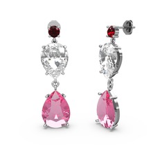 Lena Damla Küpe - Garnet, pembe kuvars ve beyaz zirkon 18 ayar beyaz altın küpe #8n2fai