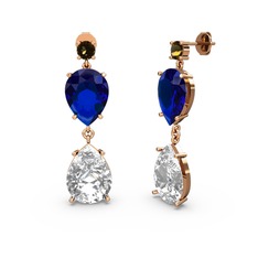 Lena Damla Küpe - Dumanlı kuvars, swarovski ve lab safir 14 ayar rose altın küpe #8v8yp8