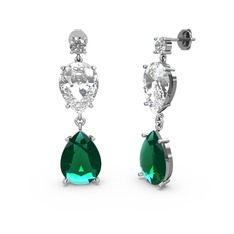Lena Damla Küpe - Swarovski, yeşil kuvars ve beyaz zirkon 8 ayar beyaz altın küpe #93o4ip