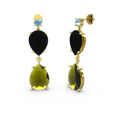 Lena Damla Küpe - Akuamarin, peridot ve siyah zirkon 18 ayar altın küpe #96jvu9