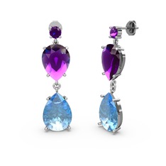 Lena Damla Küpe - Ametist ve akuamarin 14 ayar beyaz altın küpe #98fmrl