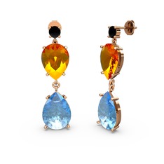 Lena Damla Küpe - Siyah zirkon, akuamarin ve sitrin 8 ayar rose altın küpe #9nr7db