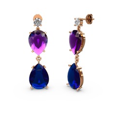 Lena Damla Küpe - Swarovski, lab safir ve ametist 8 ayar rose altın küpe #9pv7ku