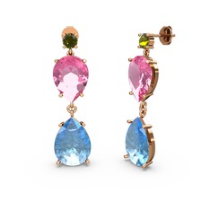 Lena Damla Küpe - Peridot, akuamarin ve pembe kuvars 925 ayar rose altın kaplama gümüş küpe #aed39s