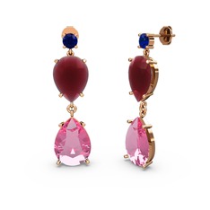 Lena Damla Küpe - Lab safir, pembe kuvars ve kök yakut 14 ayar rose altın küpe #aivszr