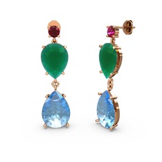 Lena Damla Küpe - Rodolit garnet, akuamarin ve kök zümrüt 8 ayar rose altın küpe #apr7dd