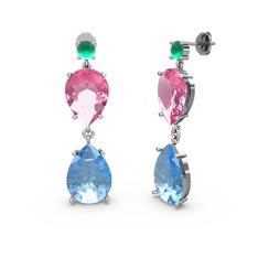 Lena Damla Küpe - Kök zümrüt, akuamarin ve pembe kuvars 14 ayar beyaz altın küpe #aqpeoq