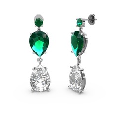 Yeşil kuvars ve swarovski 14 ayar beyaz altın küpe