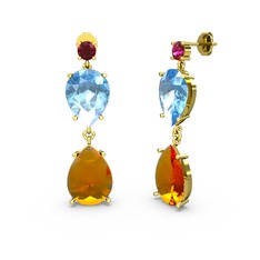 Lena Damla Küpe - Rodolit garnet, sitrin ve akuamarin 14 ayar altın küpe #b5jzph